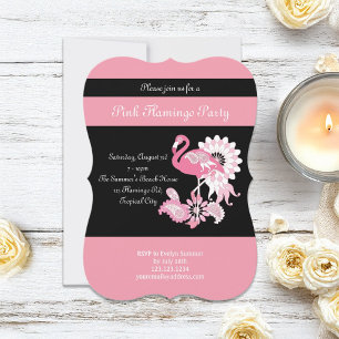 Modern Black Pink Flamingo Party Invitations Kaart
