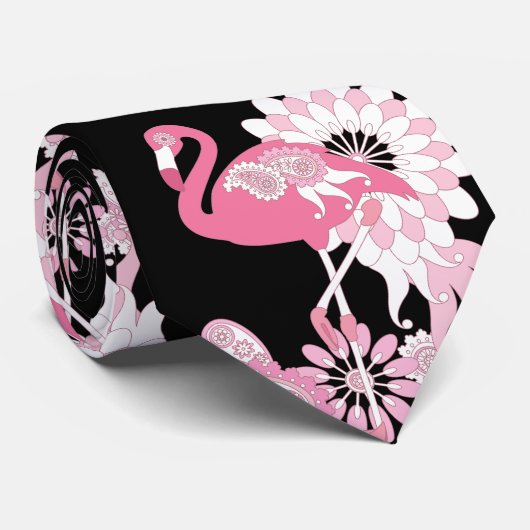 Modern Black Pink Flamingo Stropdas (Opgerold)