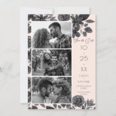 Modern Black Pink Floral Waterverf Foto bruiloft Save The Date (Voorkant)