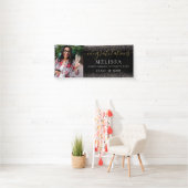 Modern Black Pink Glitter Photo Afstuderen Spandoek (Insitu)