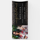 Modern Black Pink Glitter Photo Afstuderen Spandoek (Verticaal)