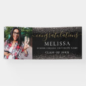 Modern Black Pink Glitter Photo Afstuderen Spandoek (Horizontaal)