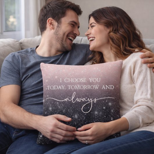 Modern Black & Pink Glitter Sparkles “I Choose You Kussen