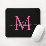 Modern Black Pink Monogram Elegant Girly Script Muismat<br><div class="desc">Modern Black Magenta Hot Pink Monogram Elegant Girly Script Mouse Pad</div>