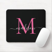 Modern Black Pink Monogram Elegant Girly Script Muismat (Met muis)
