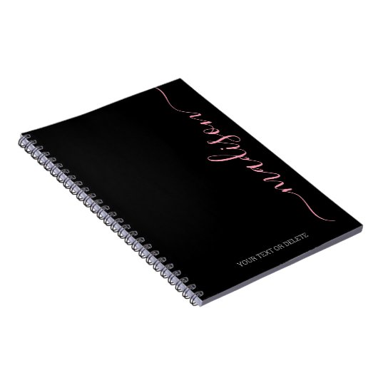 Modern Black Pink Name Monogram Initiaal Notitiebo Notitieboek (Rechterzijde)