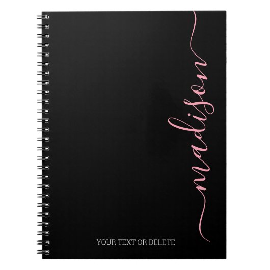 Modern Black Pink Name Monogram Initiaal Notitiebo Notitieboek (Voorkant)