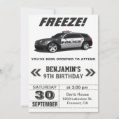 Modern Black Police Car Birthday Party Invitation Kaart (Voorkant)