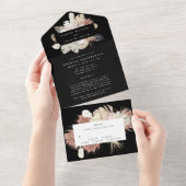 Modern Black Premium Wreath Pampas Floral Wedding All In One Uitnodiging (Afscheurbaar)