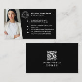 Modern Black Professional QR Code Photo Logo Visitekaartje (Voorkant / Achterkant)