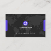 Modern Black & Purple World Map Corporate Visitekaartje (Achterkant)
