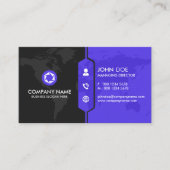 Modern Black & Purple World Map Corporate Visitekaartje (Voorkant)
