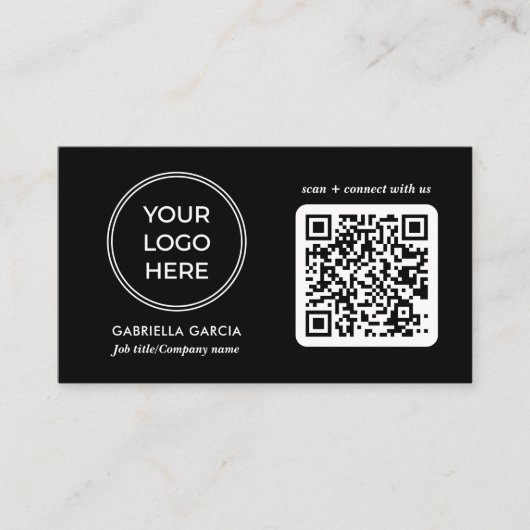 Modern Black QR Code Logo Visitekaartje (Voorkant)