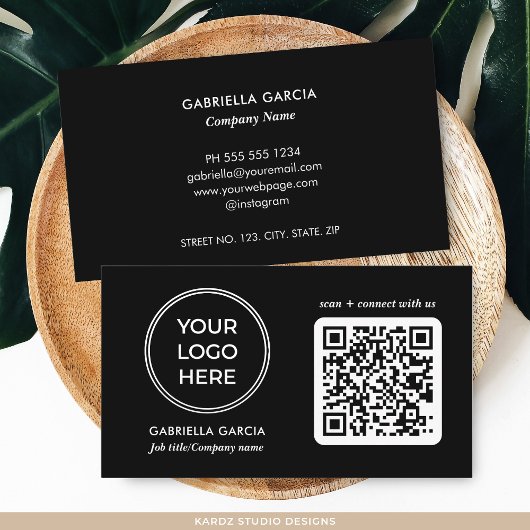 Modern Black QR Code Logo Visitekaartje