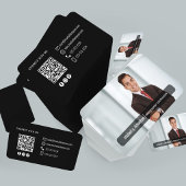 Modern Black QR Code Photo Contact Card Visitekaartje