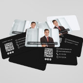 Modern Black QR Code Photo Contact Card Visitekaartje