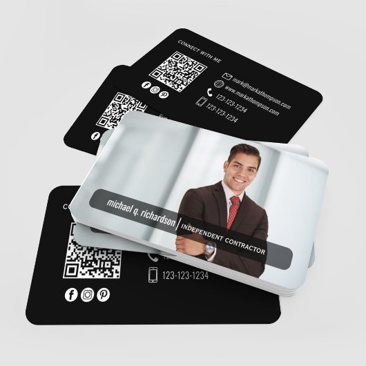 Modern Black QR Code Photo Contact Card Visitekaartje