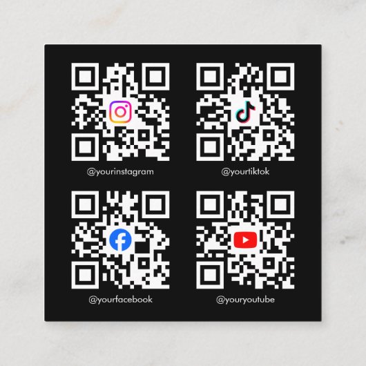 Modern Black QR Code Photo Grid Content Creator Vierkante Visitekaartje (Achterkant)