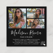 Modern Black QR Code Photo Grid Content Creator Vierkante Visitekaartje (Voorkant)