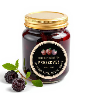 Modern Black Raspberry Jam Label Black op Kraft