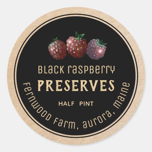 Modern Black Raspberry Jam Label Black op Kraft (Voorkant)