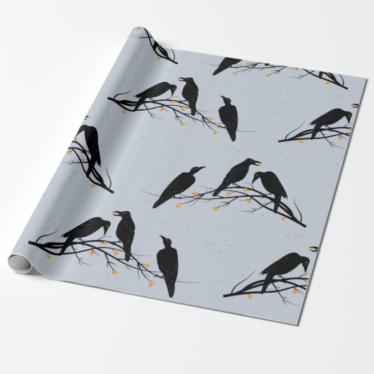 Modern Black Ravens Minimalist Pattern Cadeaupapier (Uitgerold)