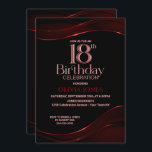 Modern Black Red 18th Birthday Party Kaart<br><div class="desc">Nodig je vrienden en geliefden uit om je 18e verjaardag te vieren met deze stijlvolle uitnodiging voor een zwarte en rode verjaardagsfeestje.</div>