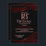 Modern Black Red 18th Birthday Party Kaart<br><div class="desc">Nodig je vrienden en geliefden uit om je 18e verjaardag te vieren met deze stijlvolle uitnodiging voor een zwarte en rode verjaardagsfeestje.</div>