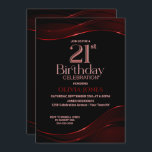 Modern Black Red 21st Birthday Party Kaart<br><div class="desc">Nodig je vrienden en geliefden uit om je 21ste verjaardag te vieren met deze stijlvolle uitnodiging voor een zwarte en rode verjaardagsfeestje.</div>