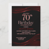 Modern Black Red 70th Birthday Party Kaart (Voorkant)