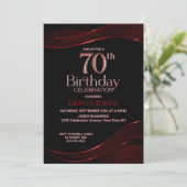 Modern Black Red 70th Birthday Party Kaart (Staand voorkant)