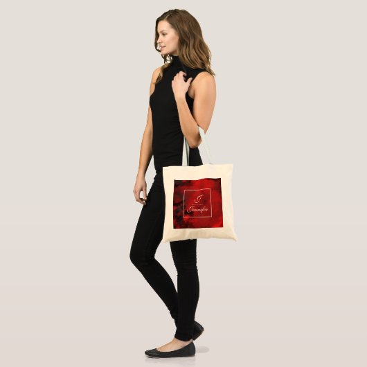 Modern Black & Red Abstract - Monogram Tote Bag (Voorkant (model))