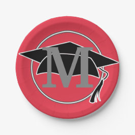 Modern Black Red Afstuderen Monogram Initiaal Papieren Bordje