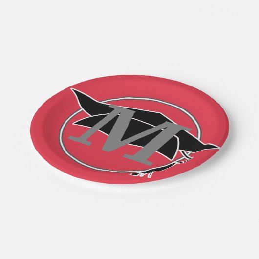 Modern Black Red Afstuderen Monogram Initiaal Papieren Bordje (Gekanteld)