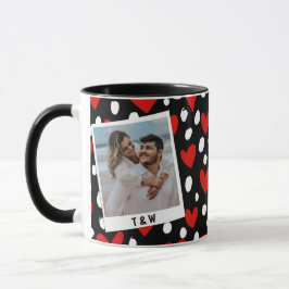 Modern Black Red and White Heart Couple Photo Mok