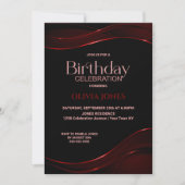 Modern Black Red Birthday Party Invitation Kaart (Voorkant)