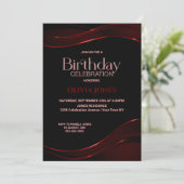 Modern Black Red Birthday Party Invitation Kaart (Staand voorkant)