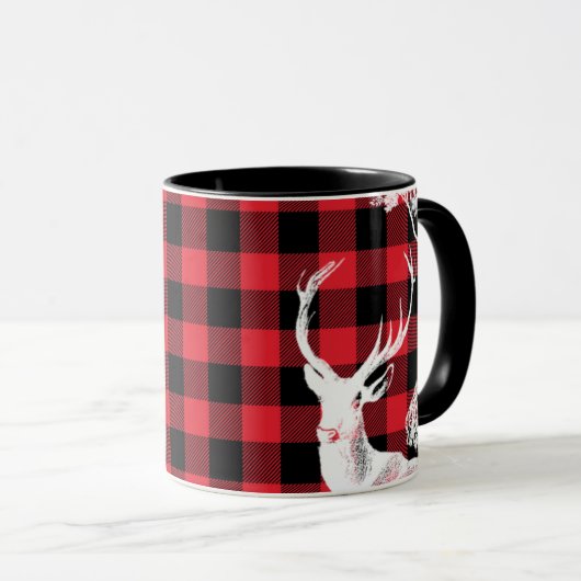 Modern Black Red Buffalo Pset Deer en Name Mok (Voorkant rechts)