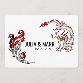 Modern Black Red Dragon-Phoenix Chinese Wedding Kaart