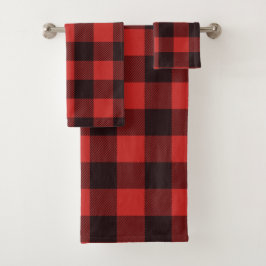 Modern Black & Red Farmhouse Flannel Bad Handdoek