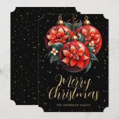 Modern Black Red Floral Ornaments Christmas Card Feestdagenkaart (Voorkant / Achterkant)