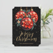 Modern Black Red Floral Ornaments Christmas Card Feestdagenkaart (Staand voorkant)