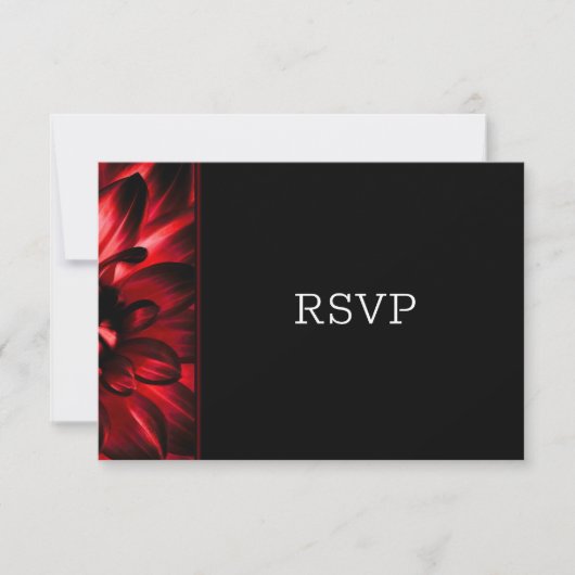 Modern Black Red Floral Wedding RSVP Kaartje (Voorkant)