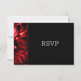 Modern Black Red Floral Wedding RSVP Kaartje