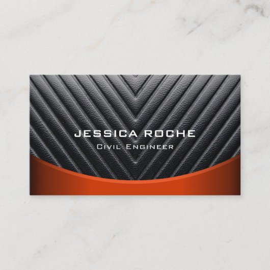 Modern Black & Red Metal Civil Engineer qr code Visitekaartje (Voorkant)