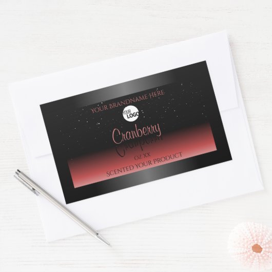 Modern Black Red Ombre Glitter Product Labels Logo (Envelop)