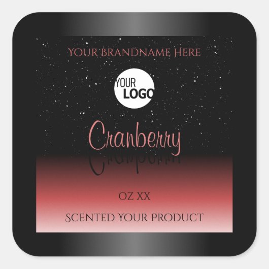 Modern Black Red Ombre Glitter Product Labels Logo (Voorkant)