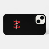 Modern Black Red personaized Monogram Phone Case  iPhone Hoesje (Achterkant horizontaal)