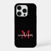 Modern Black Red Personalized Monogram Phone Case iPhone Hoesje (Achterkant)