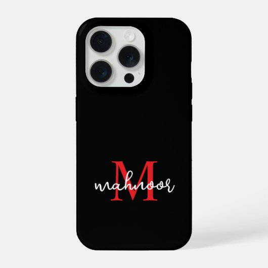 Modern Black Red Personalized Monogram Phone Case iPhone Hoesje (Achterkant)
